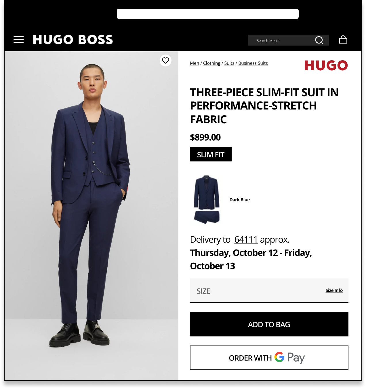 Forecasted Delivery Date on Hugo Boss Website